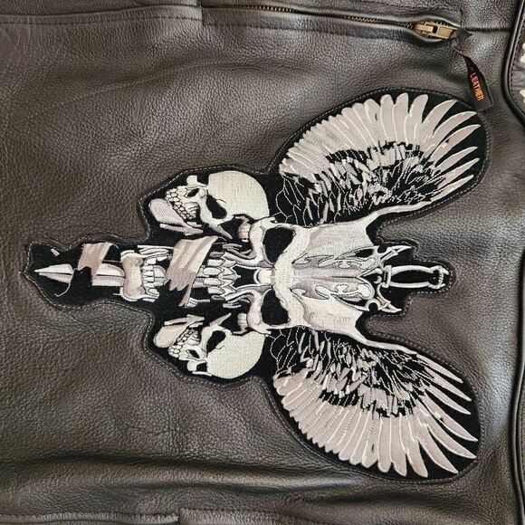 Vance Leather Jacket Mens 3XL Biker Skulls Reflective Full Zip Motorcycle - Picture 7 of 9